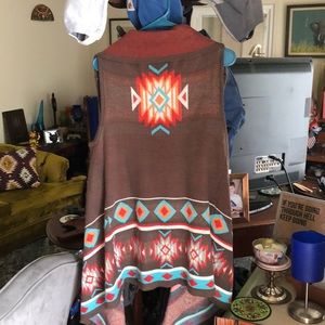 *Lowest Price* Open front wrap sweater Aztec print